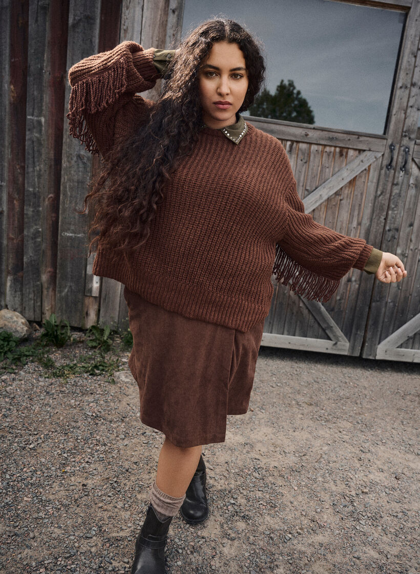Strickbluse mit Fransen am Rücken, Braun, Image image number 0