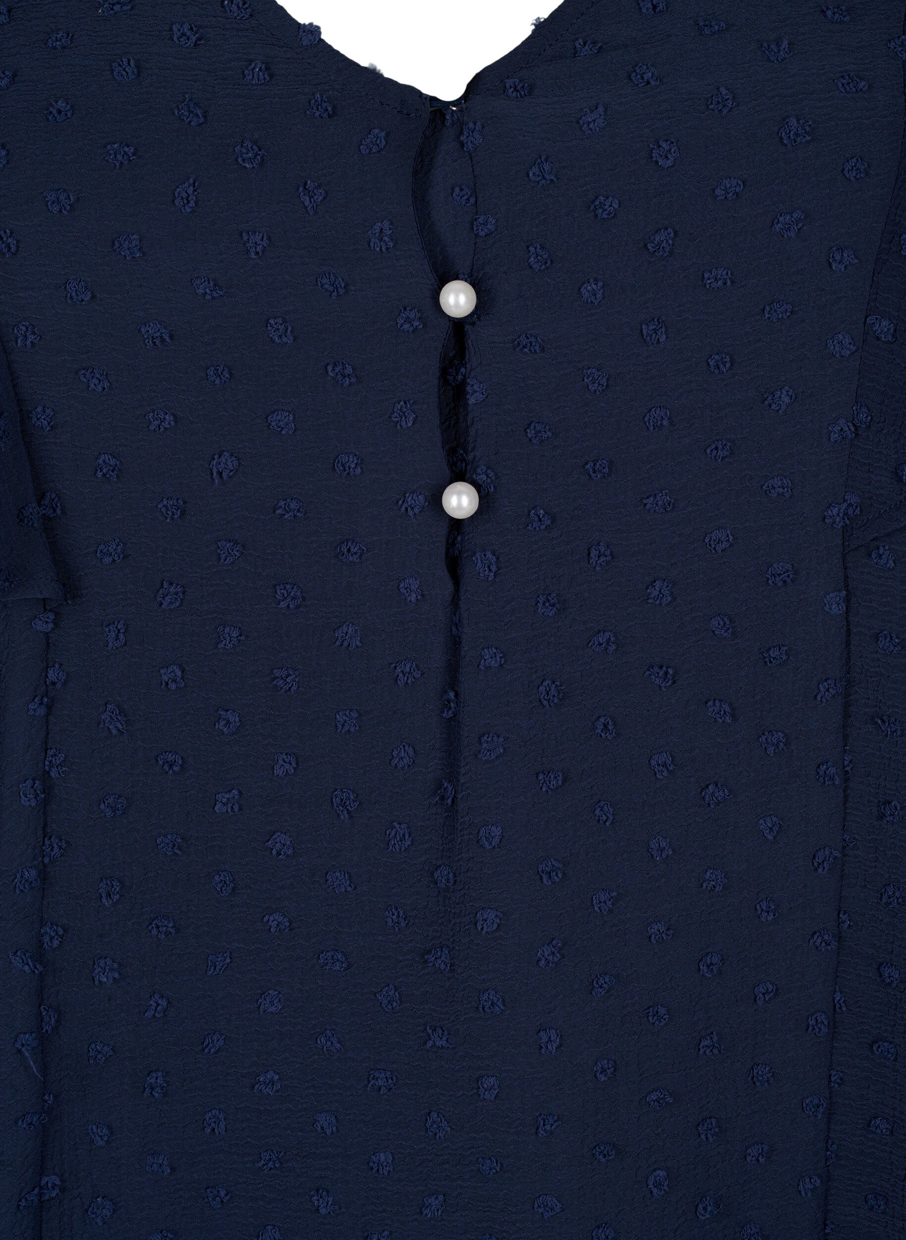 Zizzi Bluse mit gepunkteter Struktur und kurzen &Auml;rmeln, Navy Blazer, Packshot image number 2