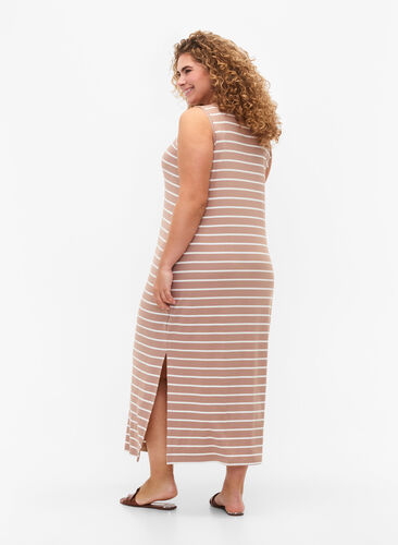 Ärmelloses geripptes Kleid aus Viskose, Natural W. Stripe, Model image number 1