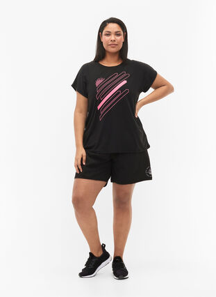 Trainingsshirt mit kurzen Ärmeln und Print, Black/Pink Print, Model image number 2