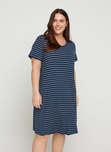Kleid mit kurzen Ärmeln, Mood Indigo Stripe, Model image number 0