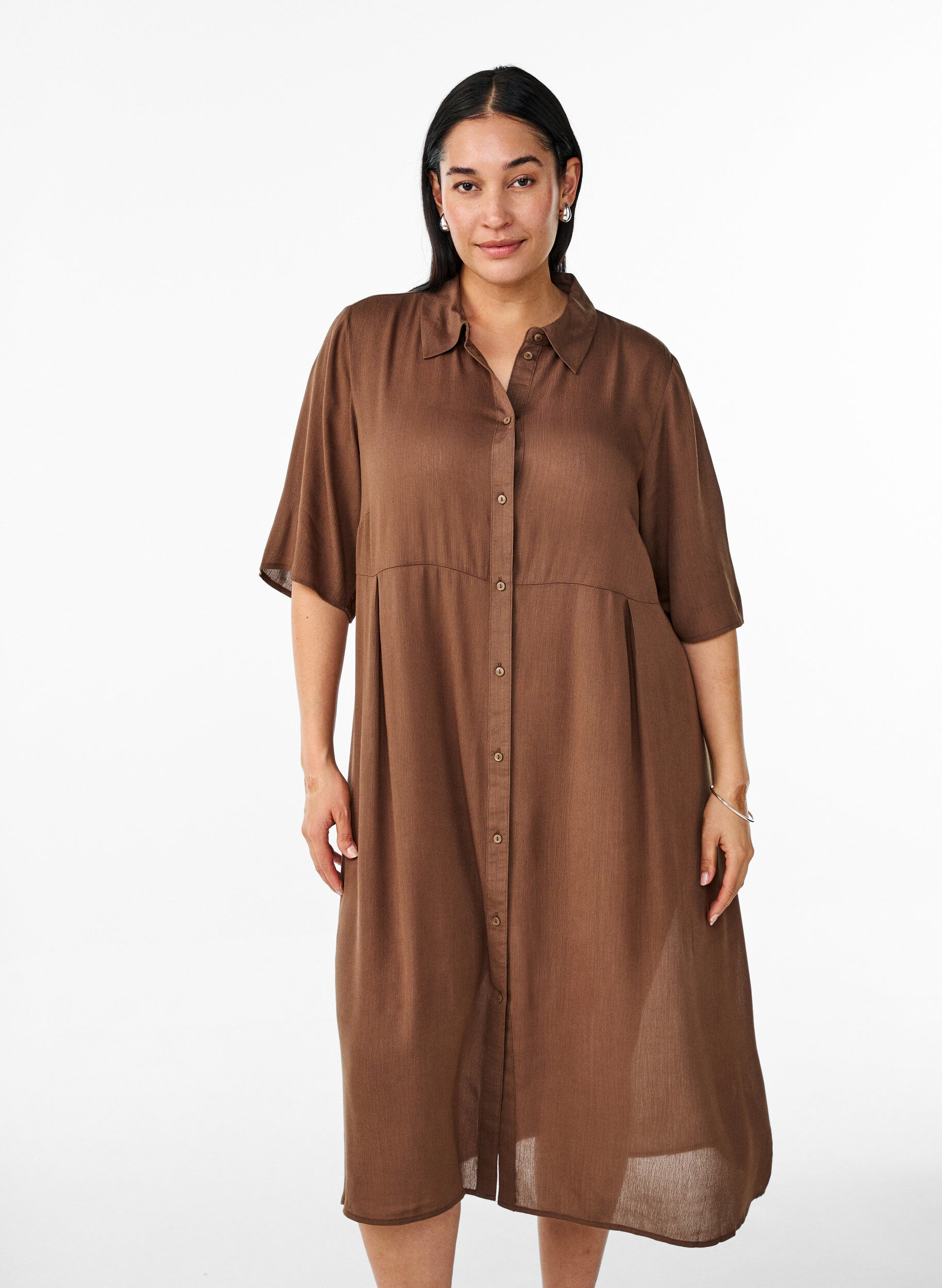 Zizzi Midikleid mit kurzen &Auml;rmeln, Gr&uuml;n, Model image number 0