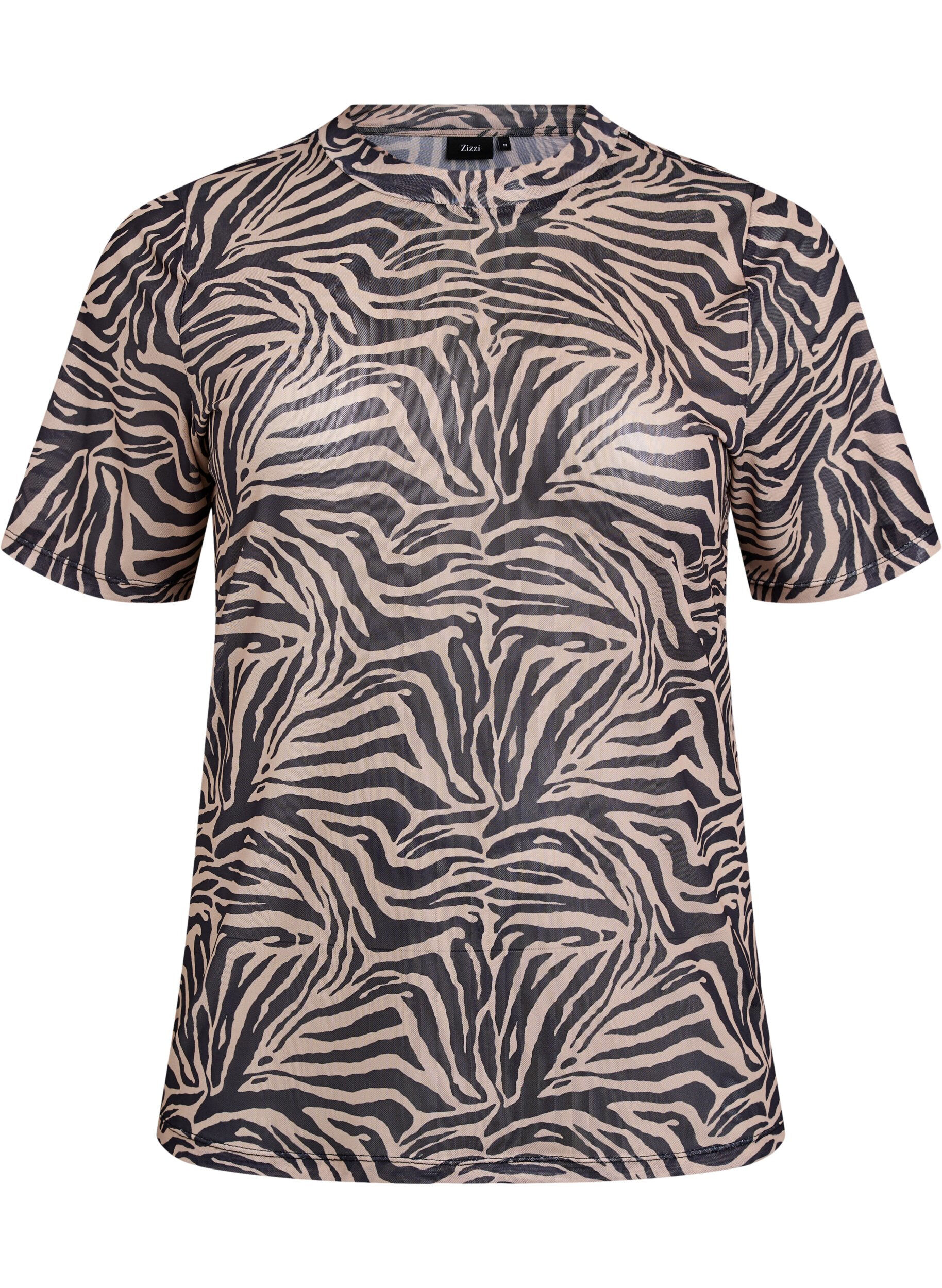 Zizzi Bluse aus Mesh, mit kurzen &Auml;rmeln, Schwarz, Packshot image number 0