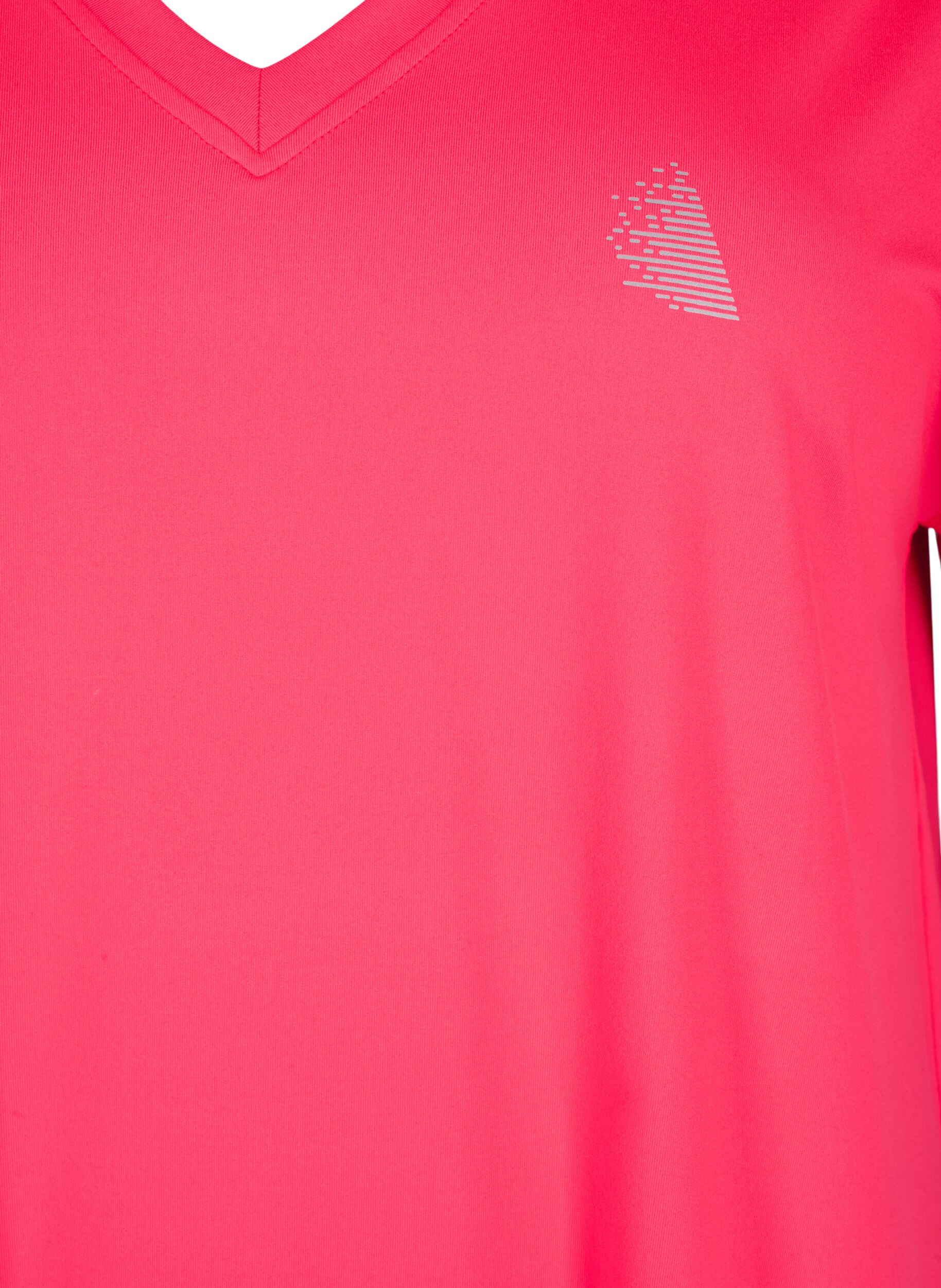 Zizzi Lockeres Trainings-T-Shirt mit V-Ausschnitt, Neon Diva Pink, Packshot image number 2