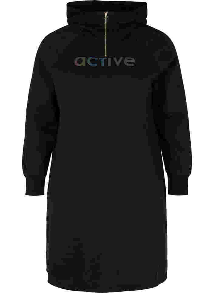 Sweatkleid mit Kapuze und Reißverschluss, Black, Packshot image number 0