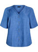 Hemdbluse mit V-Ausschnitt und kurzen &Auml;rmeln, Blau, Packshot image number 0