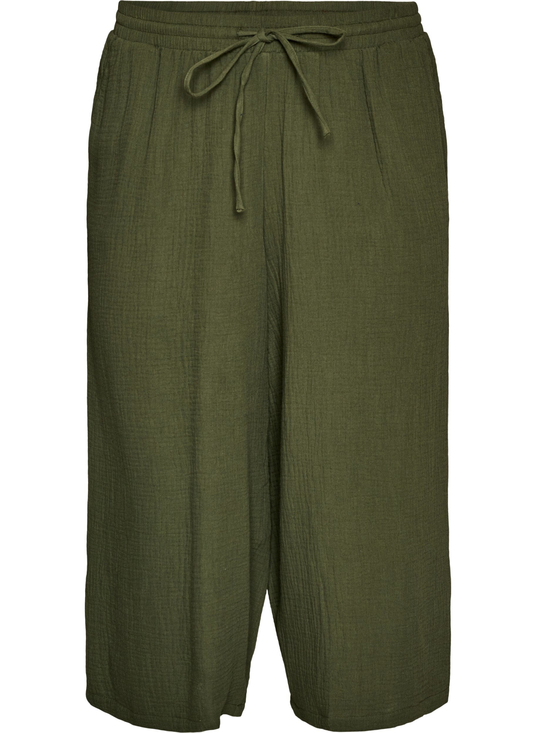 Zizzi Culotte-Hose aus Baumwollmusselin mit hohem Bund, Gr&uuml;n, Packshot image number 0