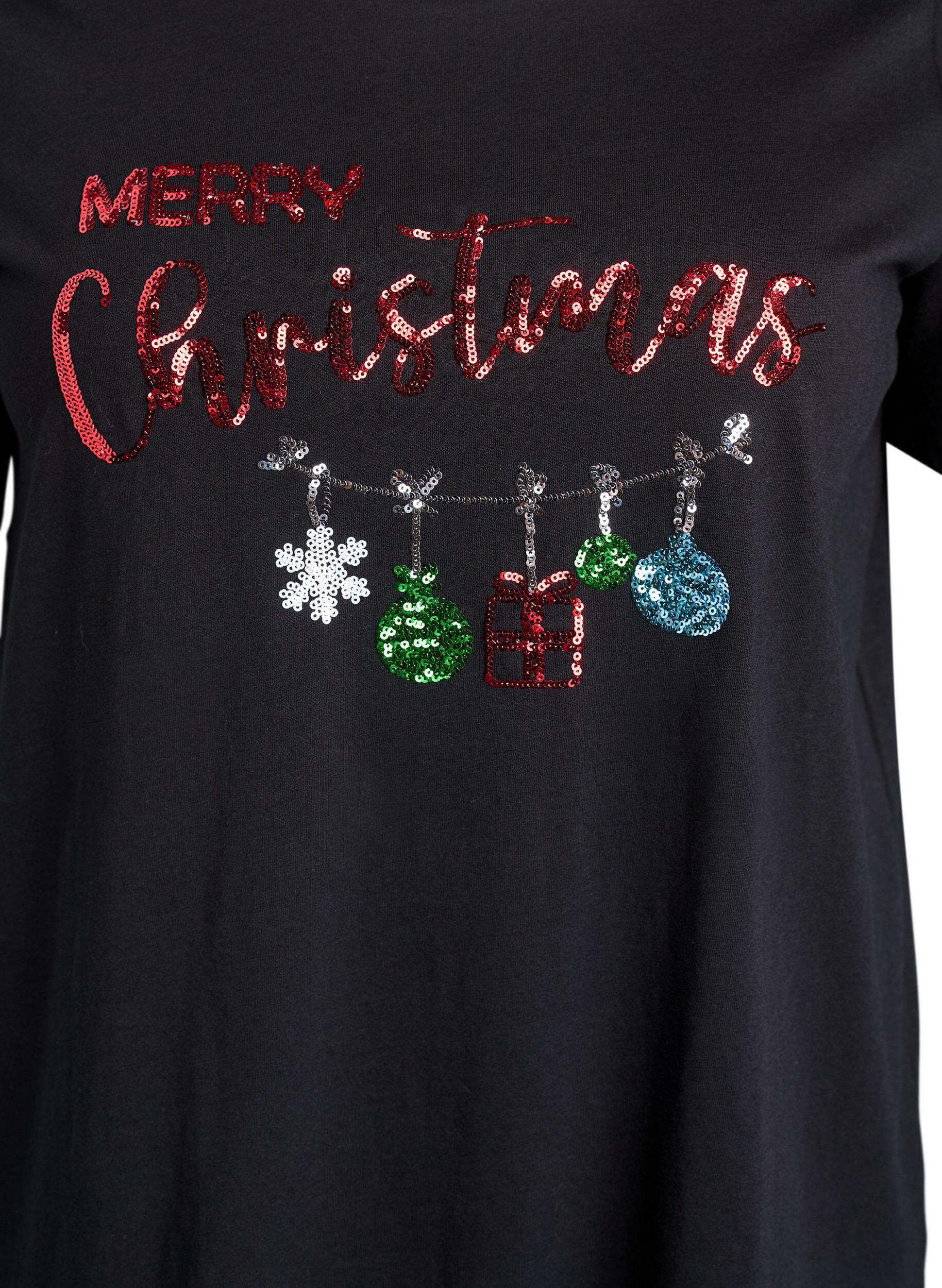 Zizzi Weihnachts-T-Shirt aus Bio-Baumwolle, Schwarz, Packshot image number 2