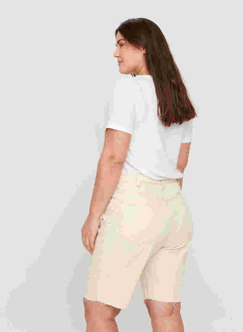 Denim Shorts mit Fransensaum, Light Yellow, Model image number 1
