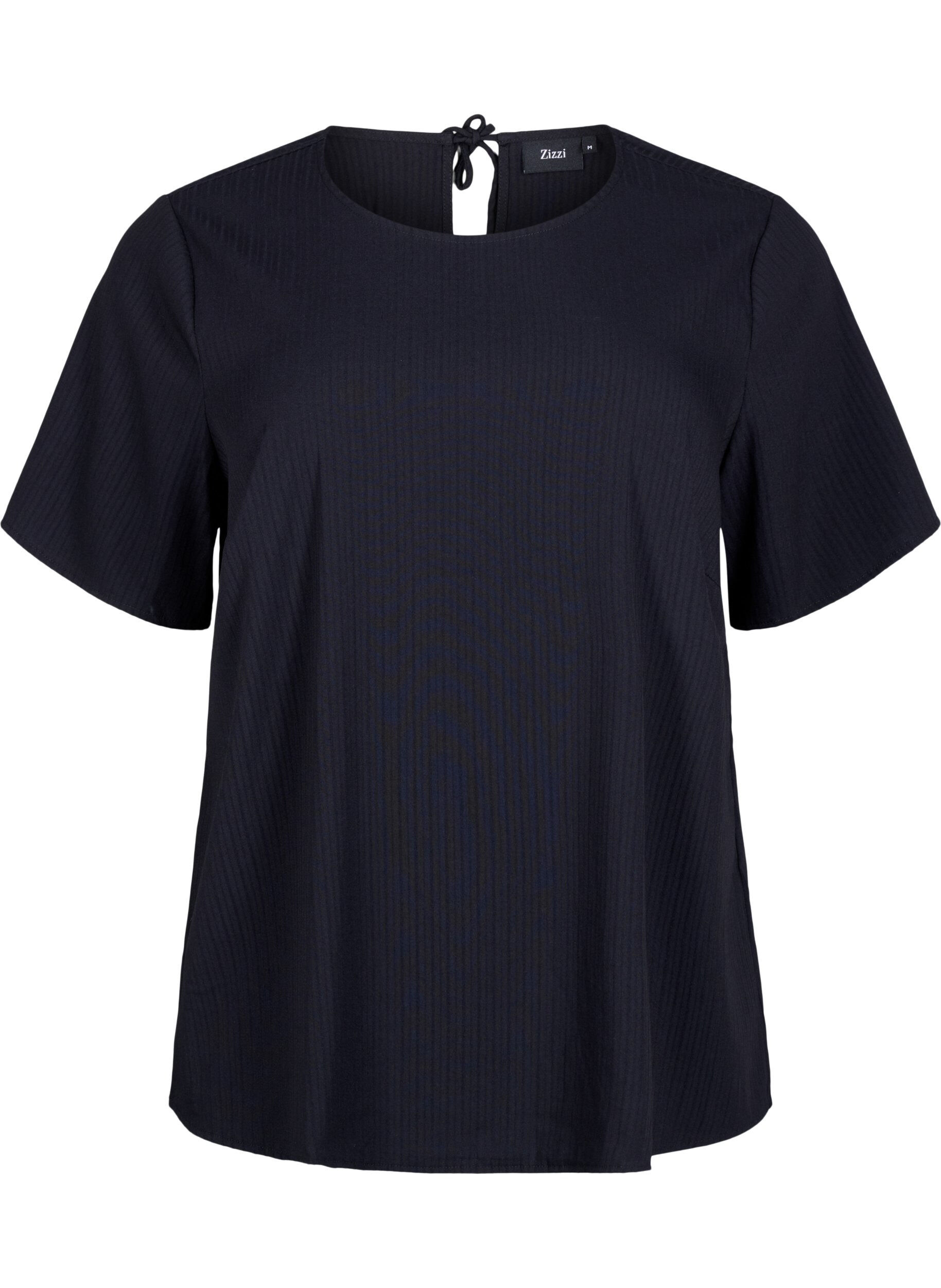 Zizzi Kurz&auml;rmelige Bluse aus Viskose mit Schleifen, Black, Packshot image number 0