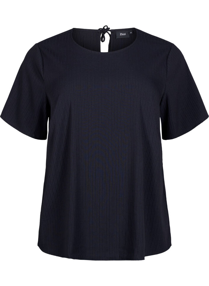 Kurzärmelige Bluse aus Viskose mit Schleifen, Black, Packshot image number 0