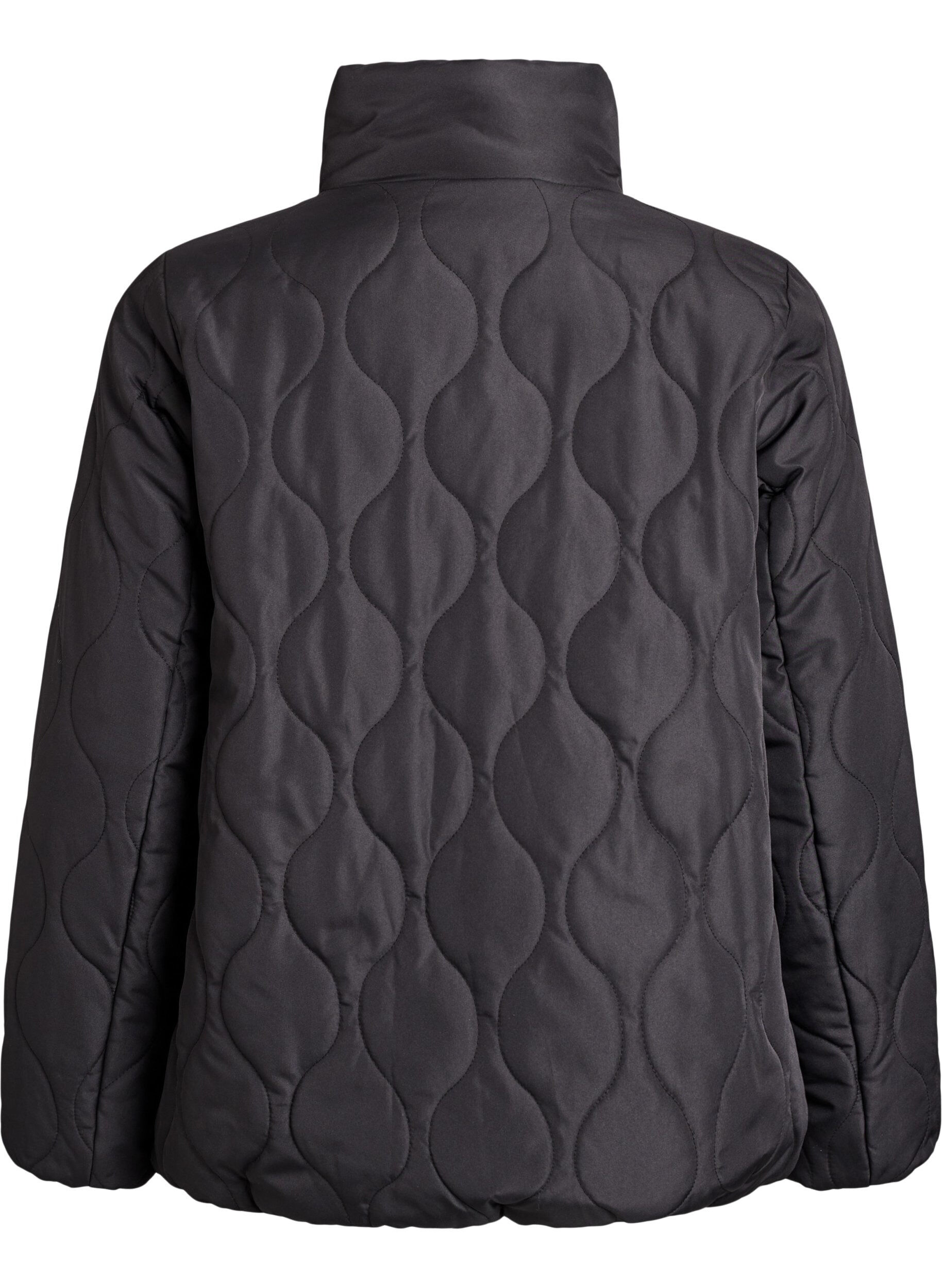 Zizzi Kurze Steppjacke mit Schleifen und hohem Kragen, Schwarz, Packshot image number 1