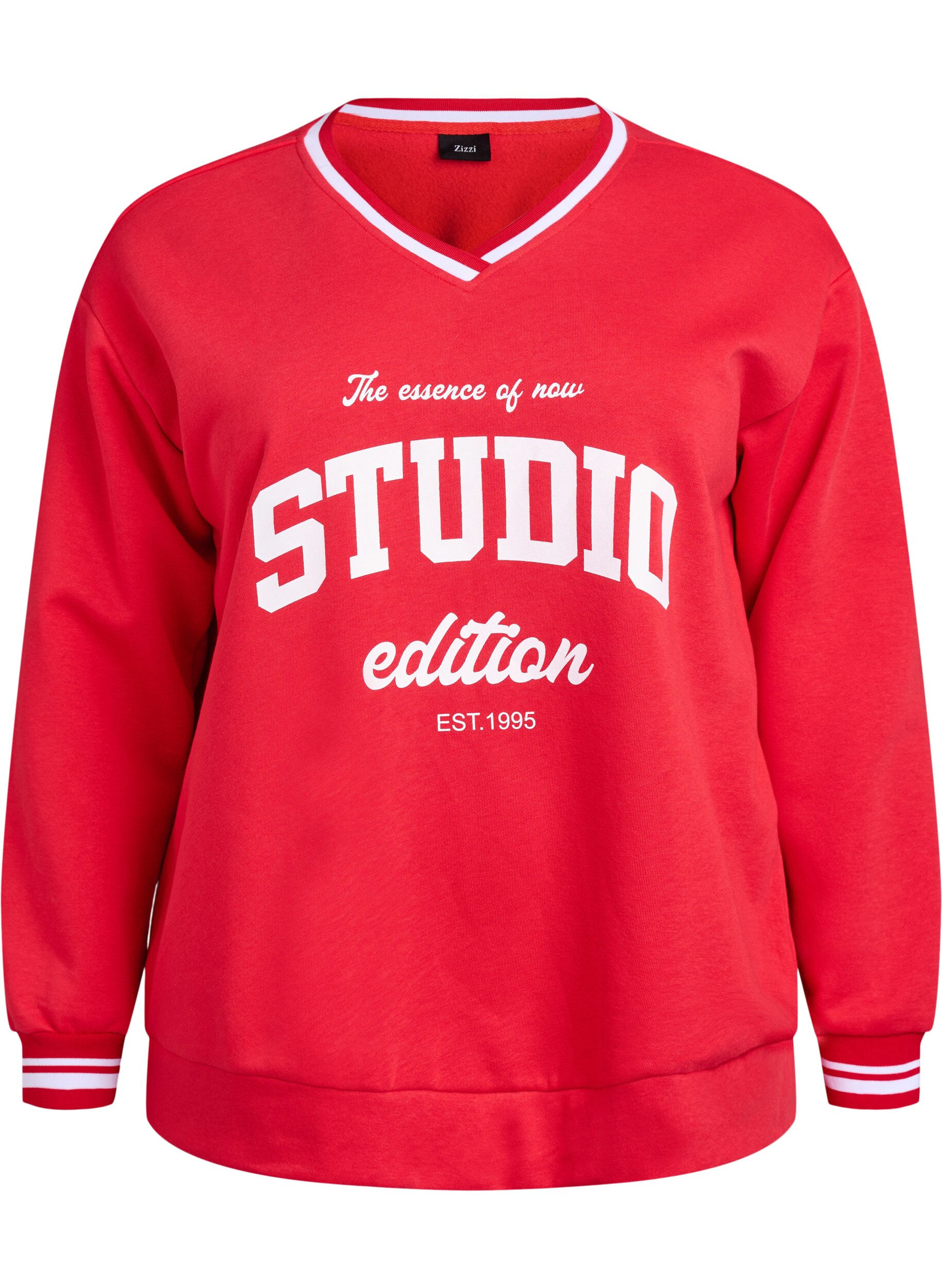 Sweatshirt mit V-Ausschnitt und Textprint