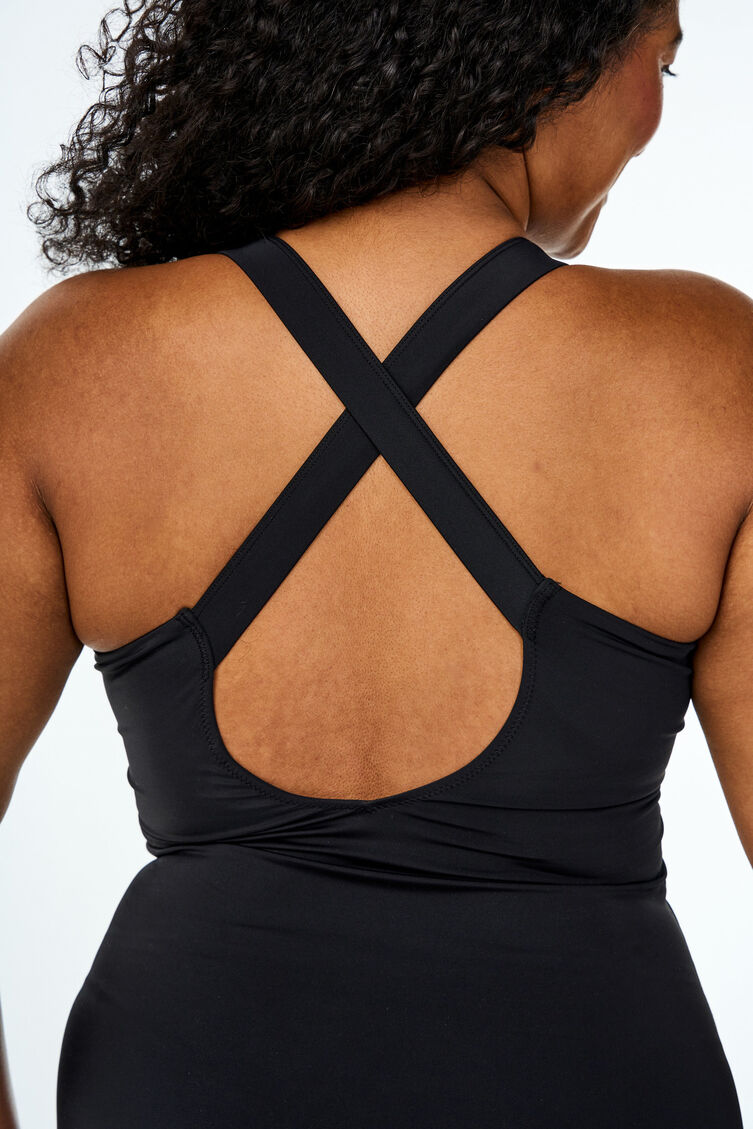 Badeanzug mit gekreuzten Trägern, Schwarz, Model image number 2