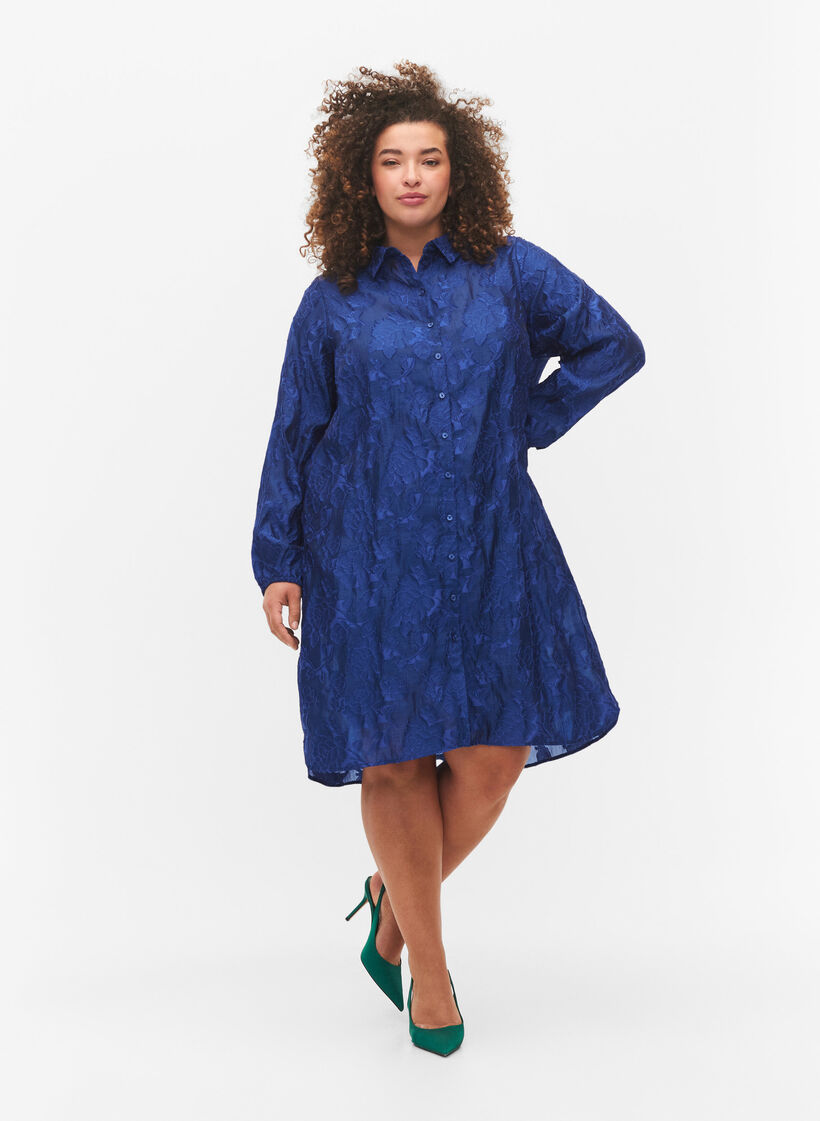 Langes Jacquard-Hemd, Mazarine Blue, Model image number 2