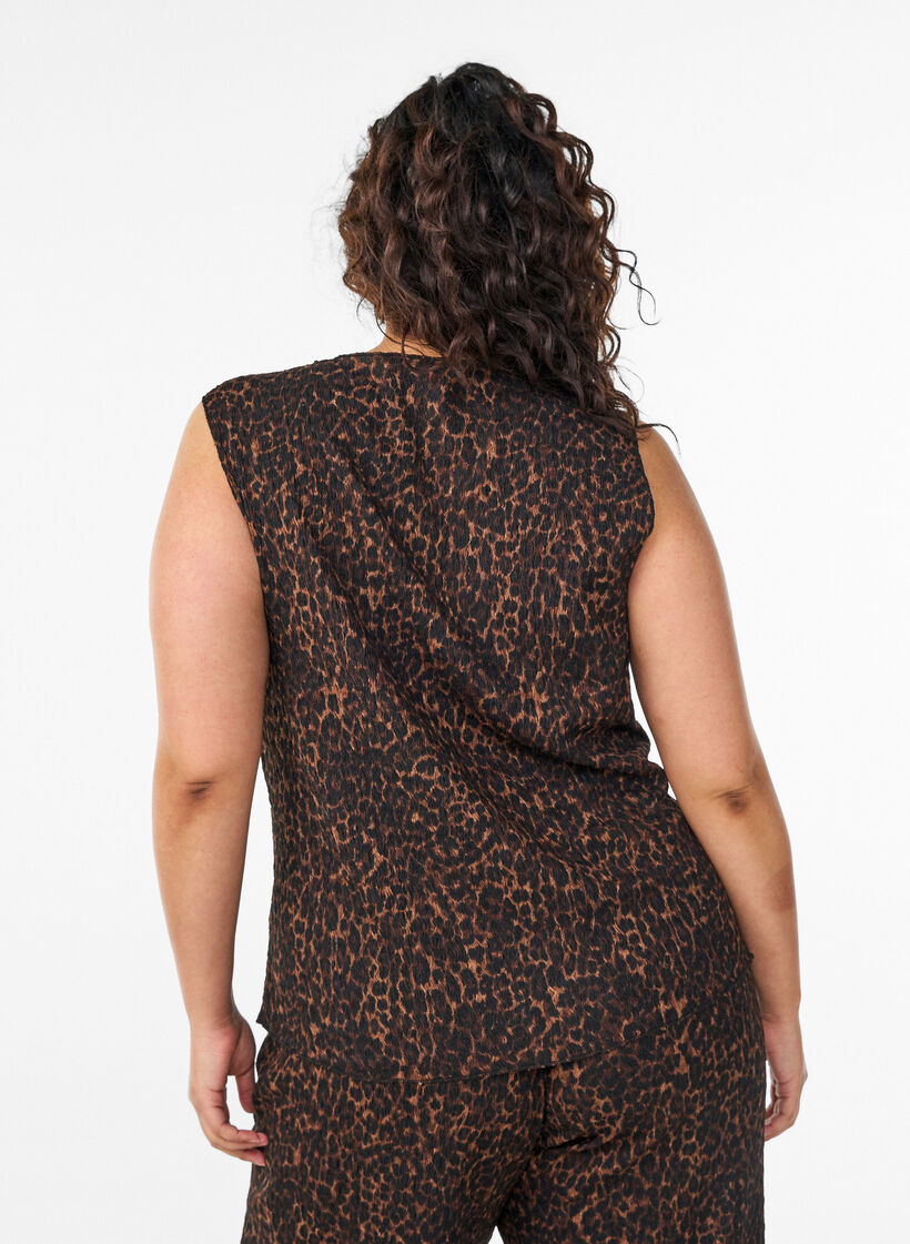 &Auml;rmelloses Top mit welliger Struktur und Knopfverschluss, Braun, Model image number 2