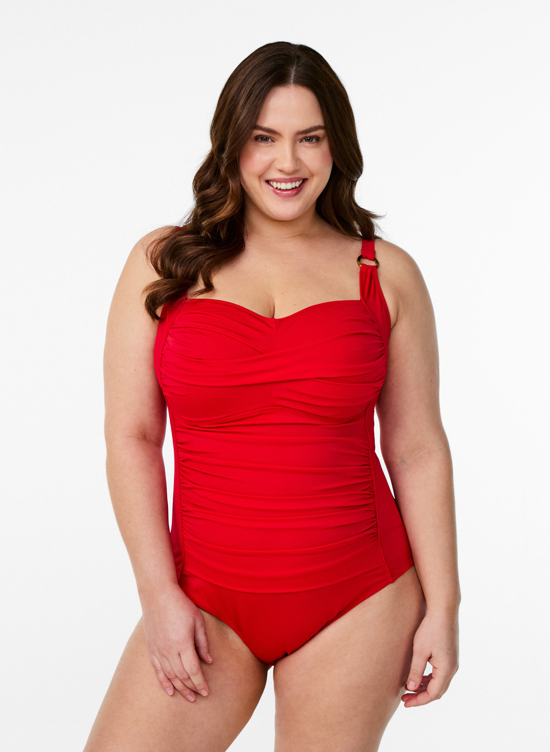 ZizziWattierter Badeanzug mit Drapierung, Rot, Model image number 0