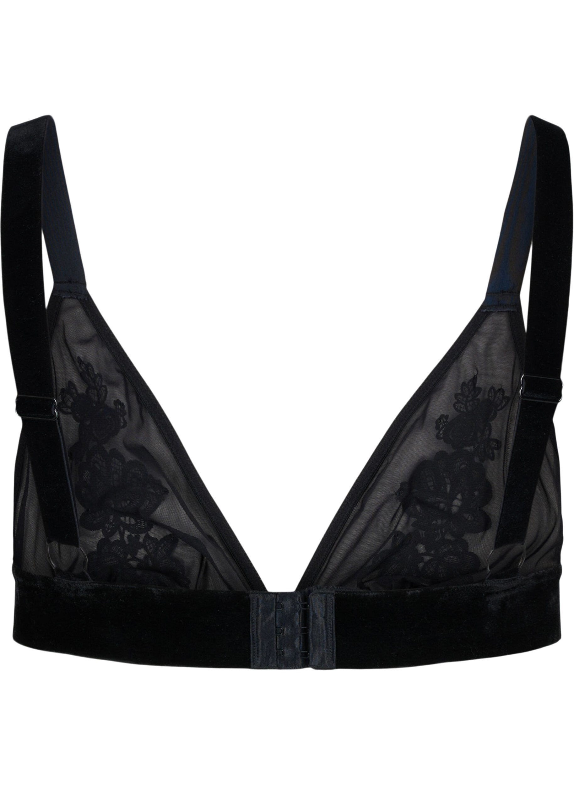 Zizzi Mesh-BH mit Velours und Spitze, Black, Packshot image number 1