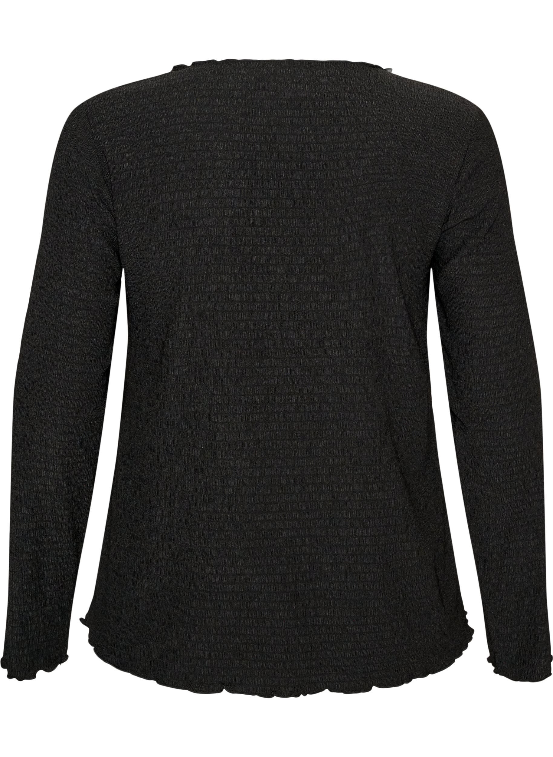 ZizziStrukturierte Bluse mit gewellten Kanten, Schwarz, Packshot image number 1