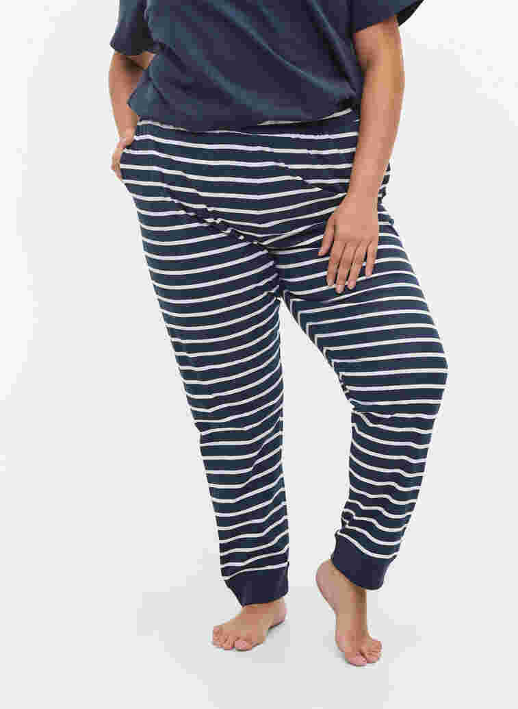 Pyjamahose aus Baumwolle, Navy Blazer Stripe , Model image number 1