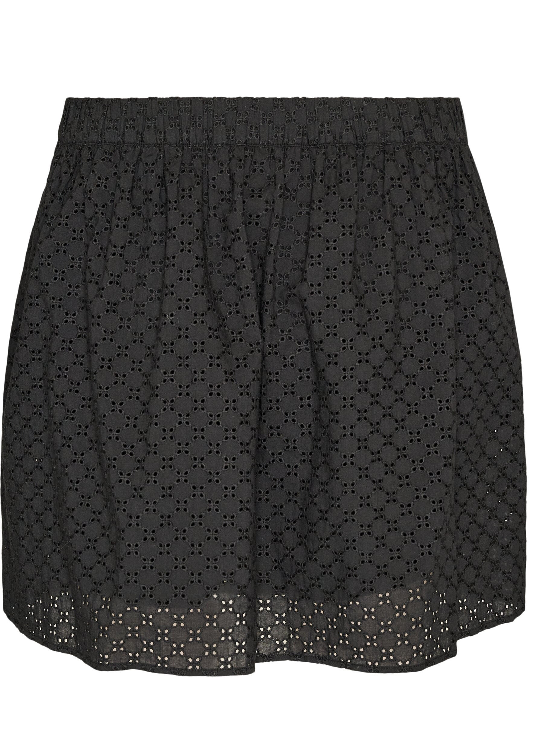 ZizziKurzer Rock mit Broderie Anglaise und Gummizugbund, Schwarz, Packshot image number 1