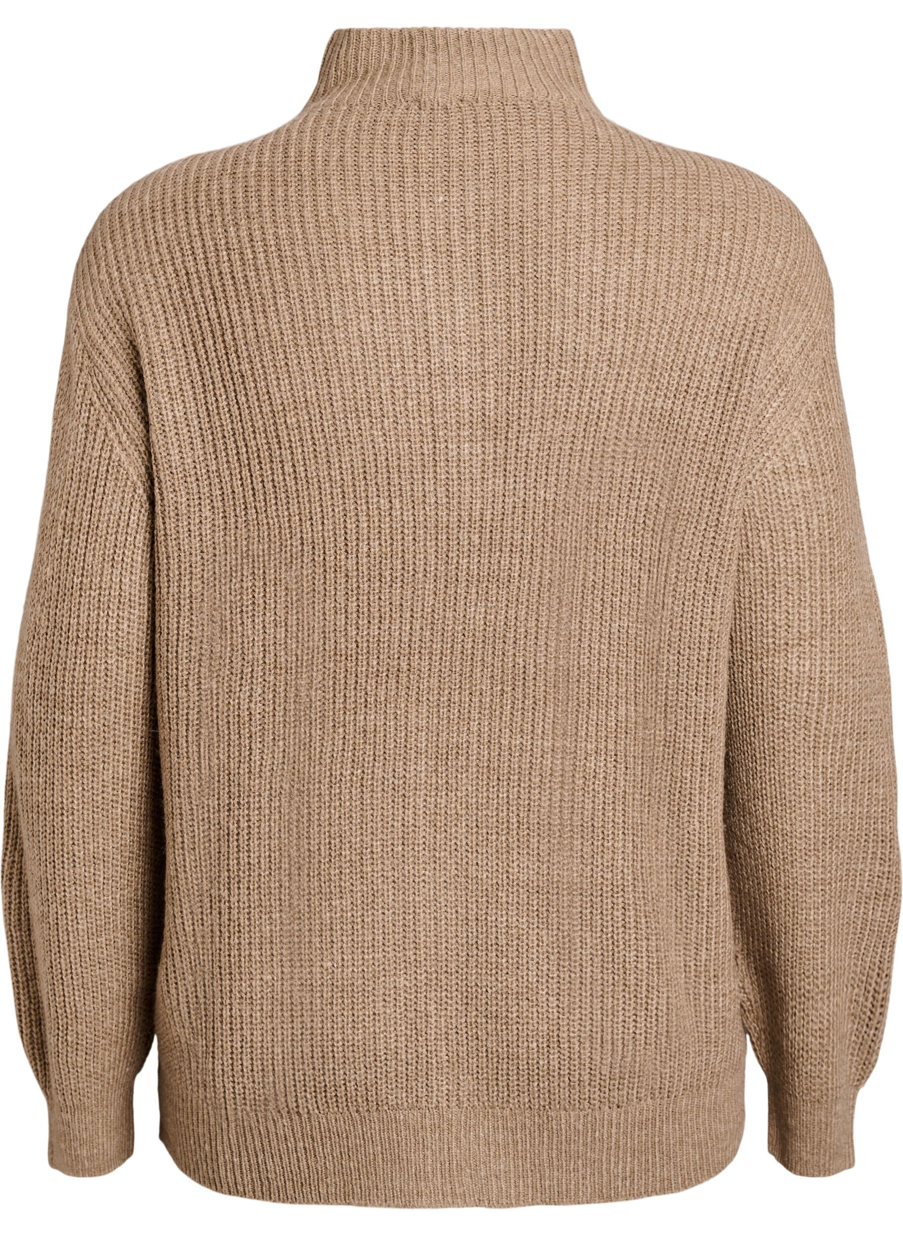 Zizzi FLASH &ndash; Strickpullover mit hohem Kragen und Rei&szlig;verschluss, Braun, Packshot image number 1