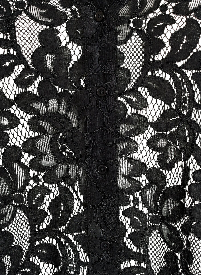 Kurz&auml;rmelige Spitzenbluse mit V-Ausschnitt, Schwarz, Packshot image number 2