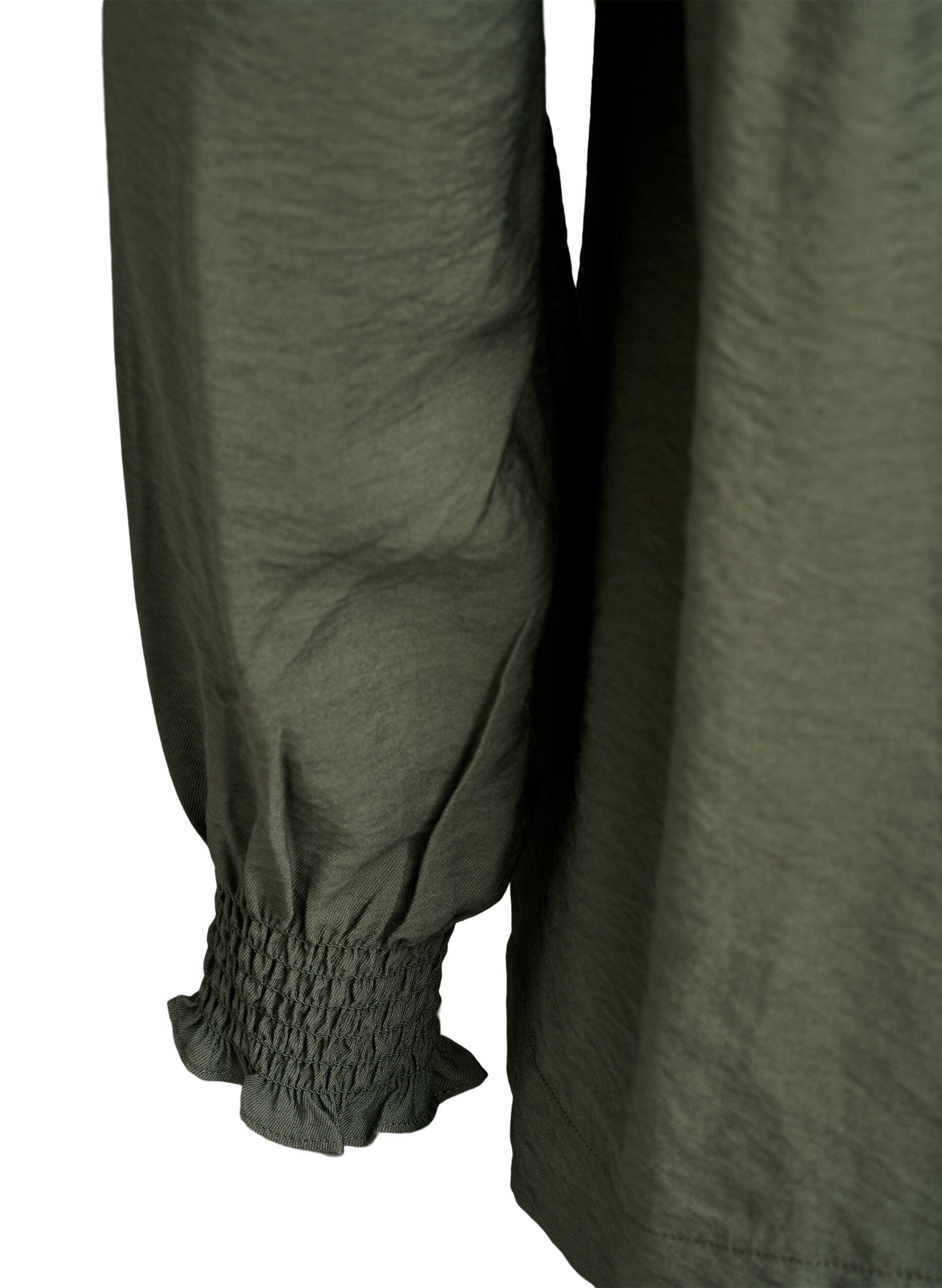 Zizzi Bluse aus Viskose mit Smock und gerafften Details, Gr&uuml;n, Packshot image number 3