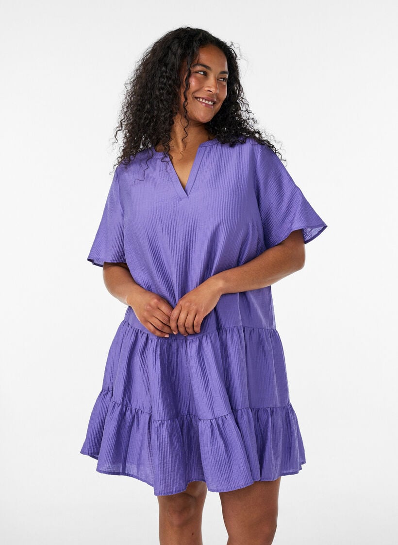Strukturiertes A-Linien-Kleid, Lila, Model image number 0