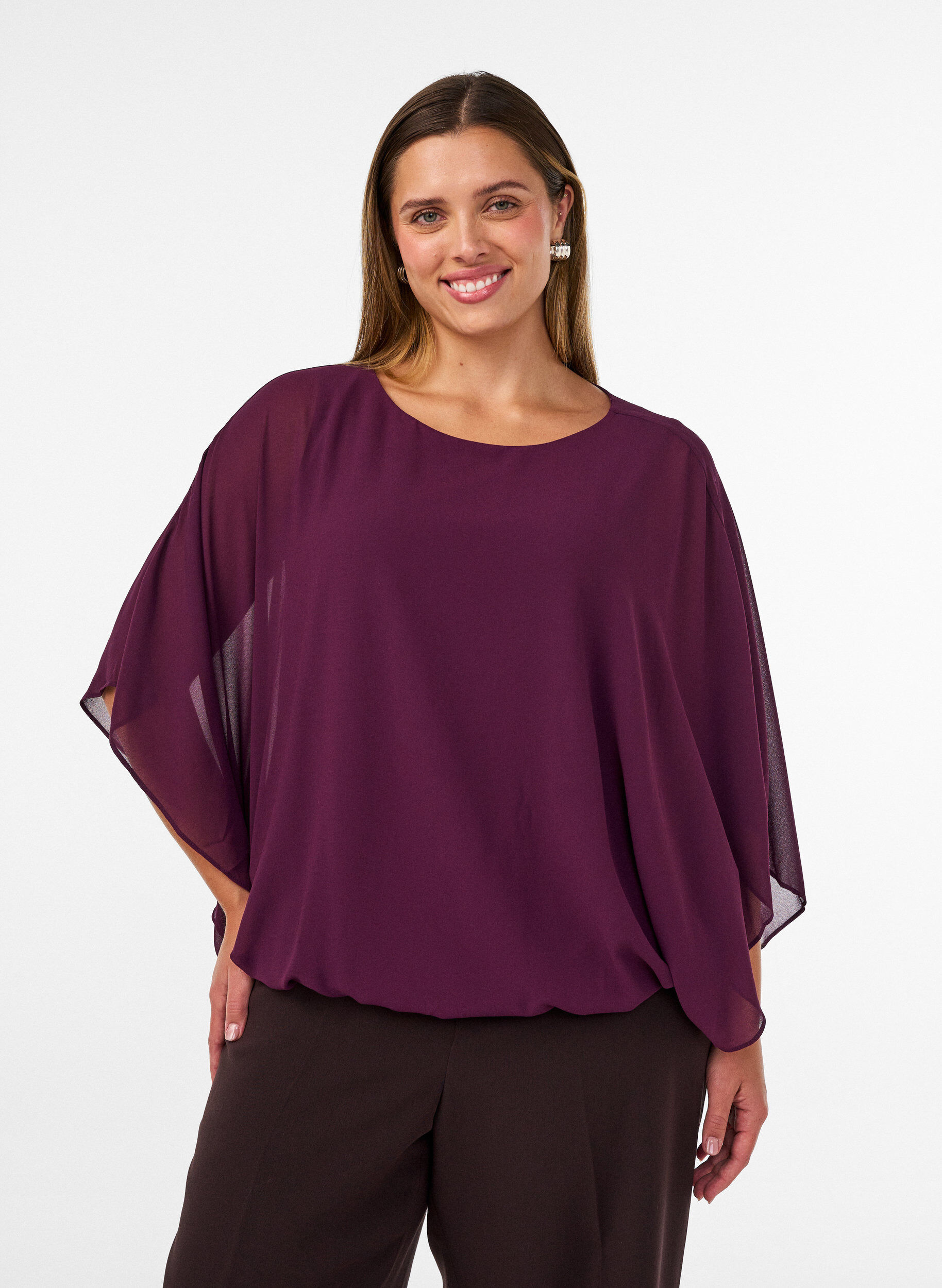 ZizziChiffonbluse mit Balloneffekt, Lila, Model image number 0