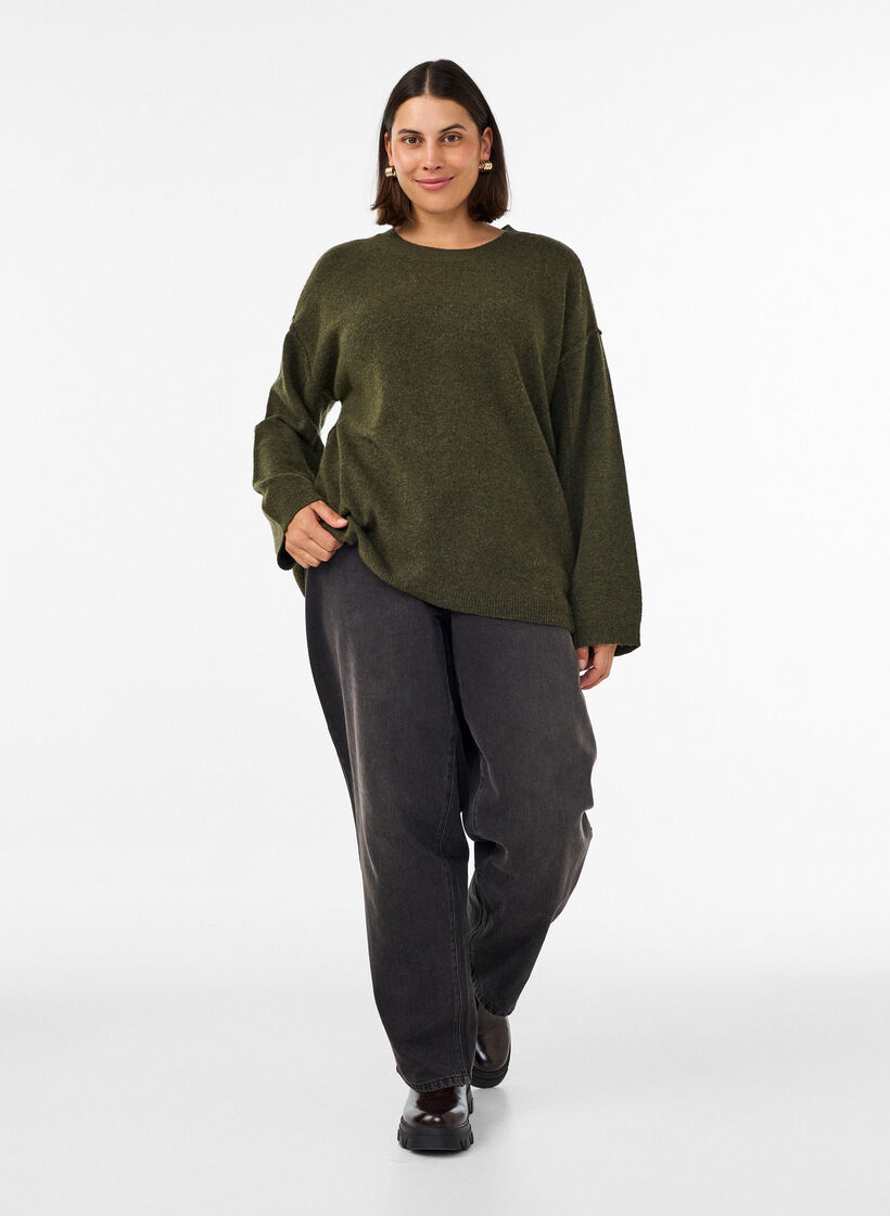 Lockerer Strickpullover mit Kontrastn&auml;hten, Gr&uuml;n, Model image number 1