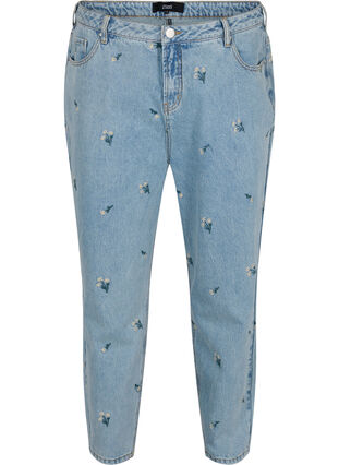 Mille Mom Fit Jeans mit Blumenstickerei - Blau - Gr. 42-64 - Zizzi