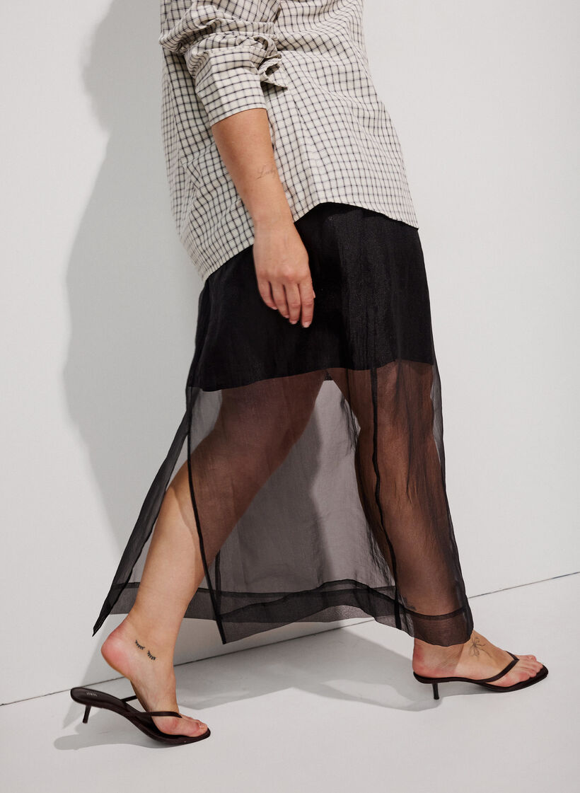 Langer Rock in Organza-Optik, Schwarz, Model image number 0