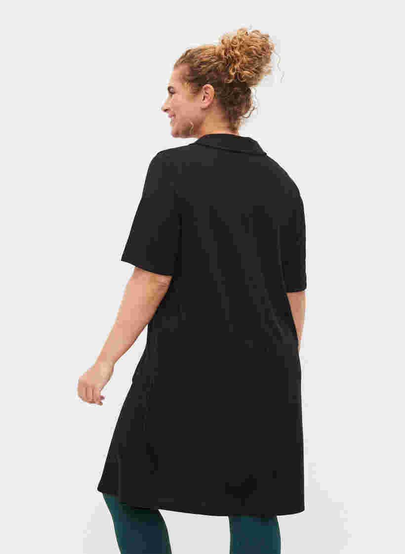 Kurzärmeliges Kleid mit Kragen und Reißverschluss, Black, Model image number 1