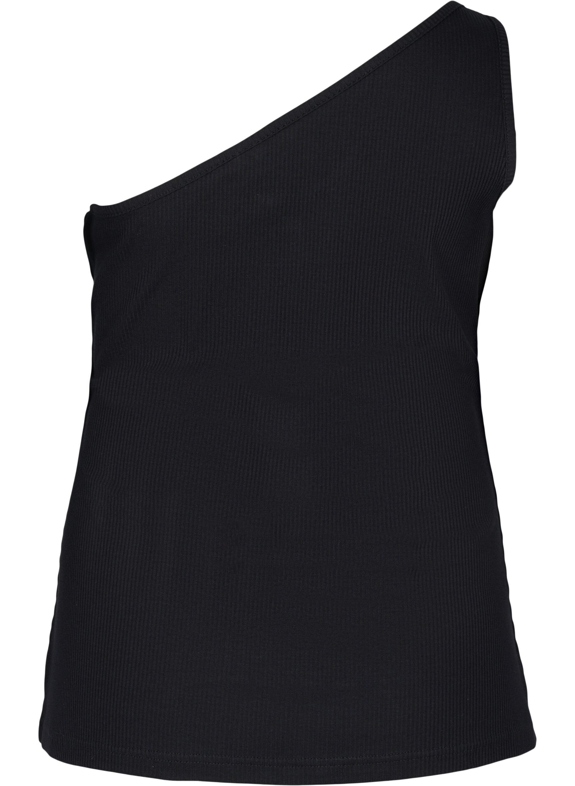 Zizzi One-Shoulder Top aus Baumwolle, Black, Packshot image number 1
