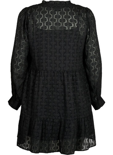 Jacquard-Kleid mit Rüschenkragen, Black, Packshot image number 1