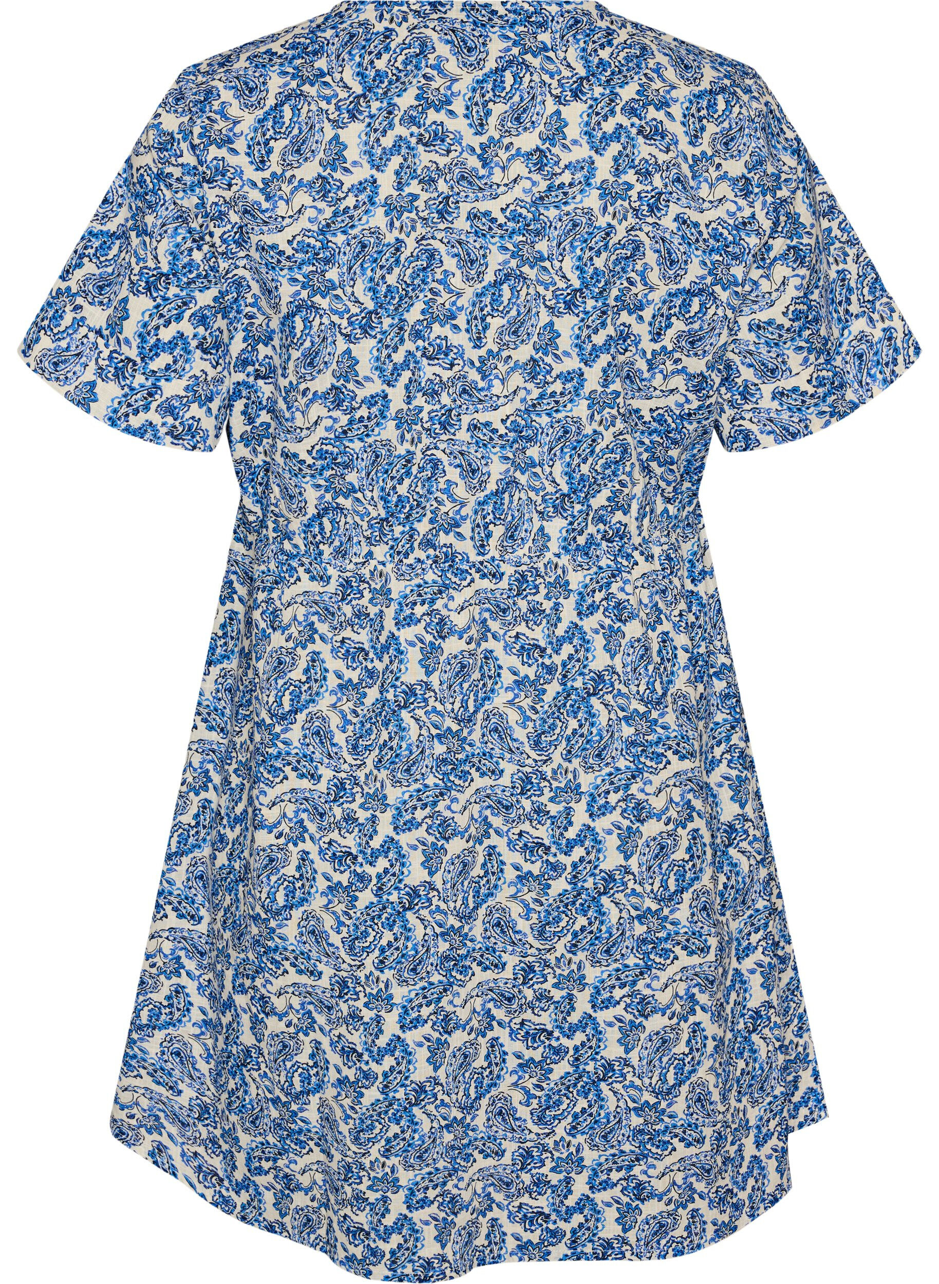 ZizziKurzes Kleid aus Baumwolle mit Blumenprint, Blau, Packshot image number 1