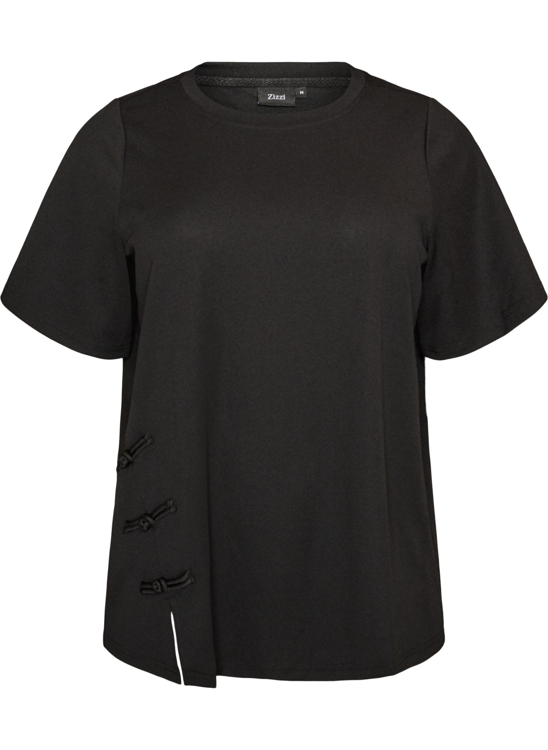 ZizziT-Shirt mit Schlitzen und dekorativen Knotenverschl&uuml;ssen, Schwarz, Packshot image number 0