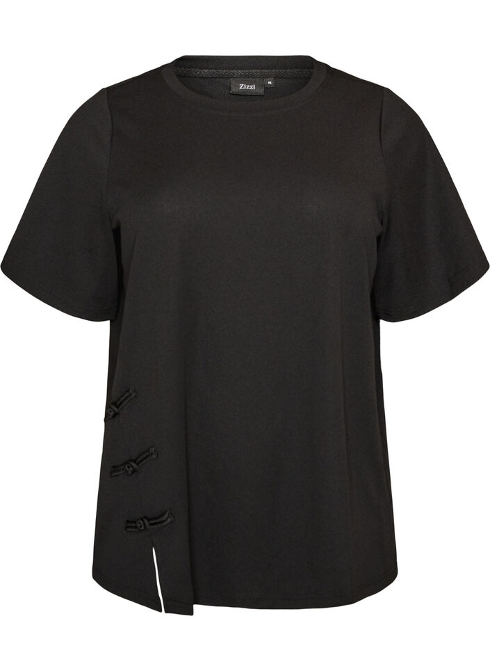 T-Shirt mit Schlitzen und dekorativen Knotenverschl&uuml;ssen, Schwarz, Packshot image number 0