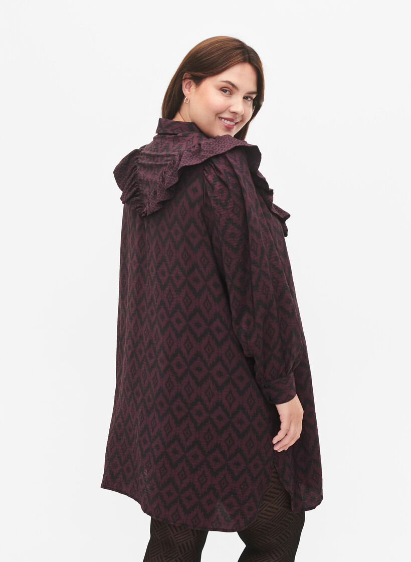 Langer Viskose-Shirt mit Druck und Rüschen, Winetasting w. Black, Model image number 1