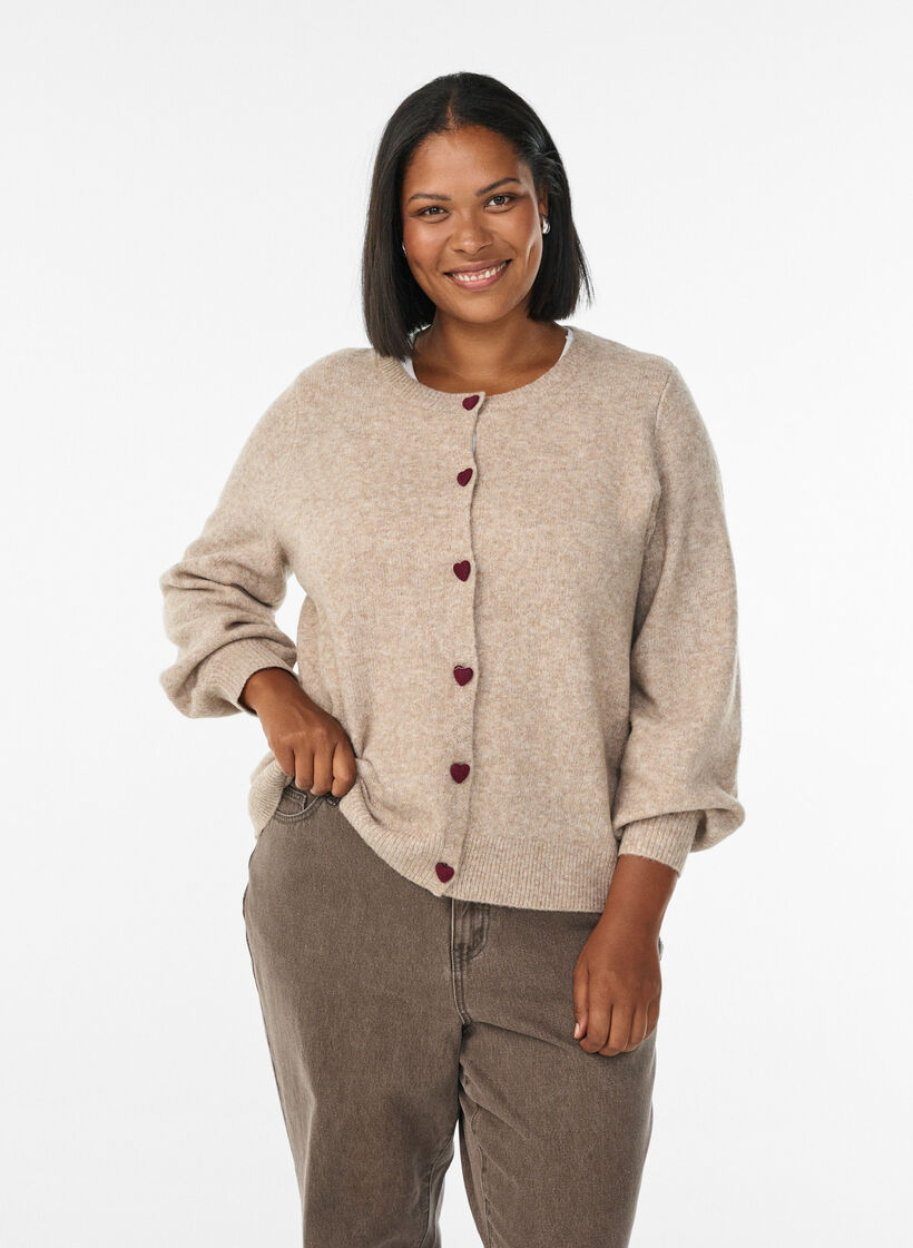 Cardigan mit Kn&ouml;pfen in Herzform, Beige, Model image number 0