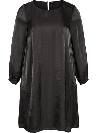 Kleid mit Shine und langen Puffärmeln, Black, Packshot image number 0