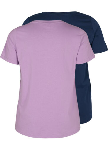 2er-Pack basic T-Shirts aus Baumwolle, Paisley Purple/Navy, Packshot image number 1