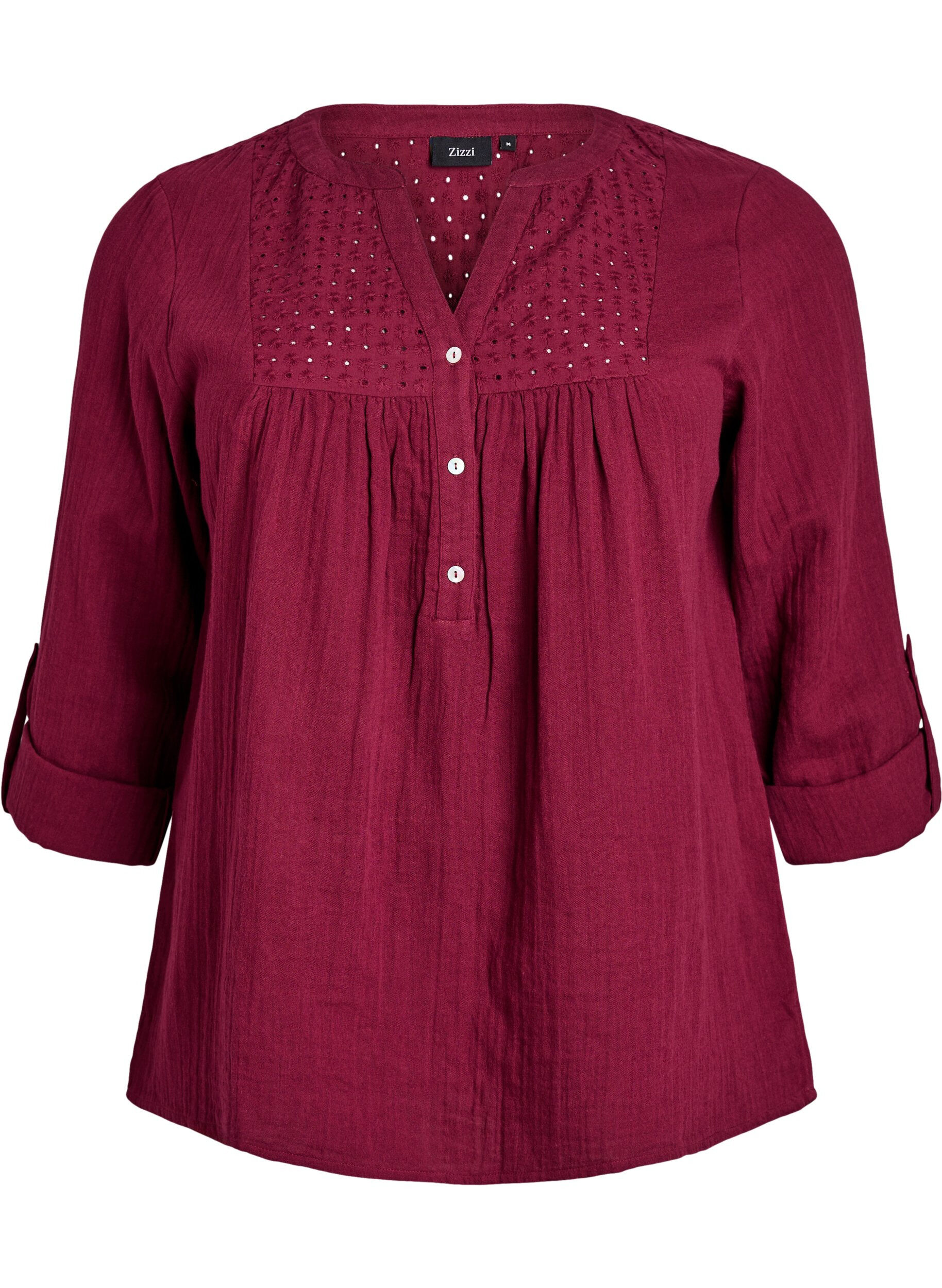 ZizziBluse aus Baumwollmusselin mit Lochstickerei, Dunkles Bordeaux, Packshot image number 0
