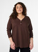 Langarmshirt mit V-Ausschnitt und Kn&ouml;pfen, Braun, Model image number 0