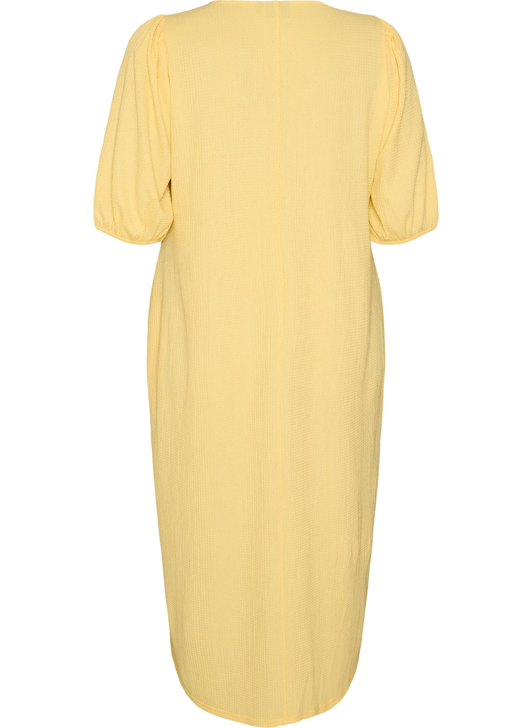 ZizziMidikleid mit V-Ausschnitt und Struktur, Gelb, Packshot image number 1