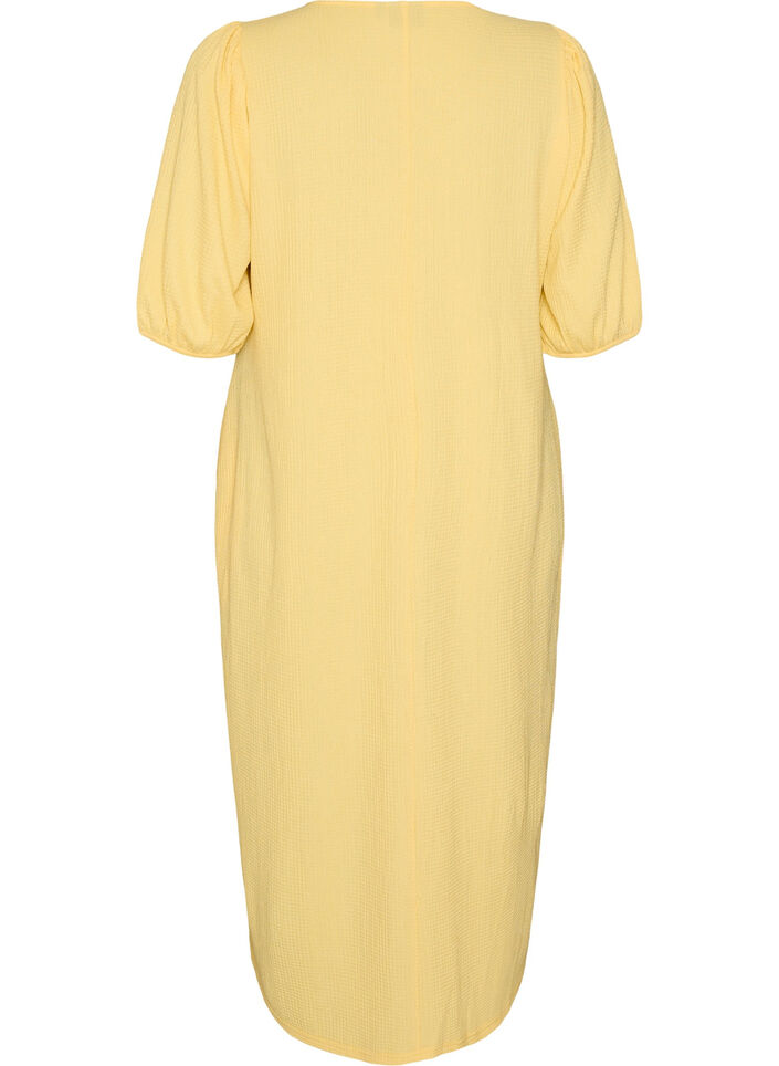 Midikleid mit V-Ausschnitt und Struktur, Gelb, Packshot image number 1