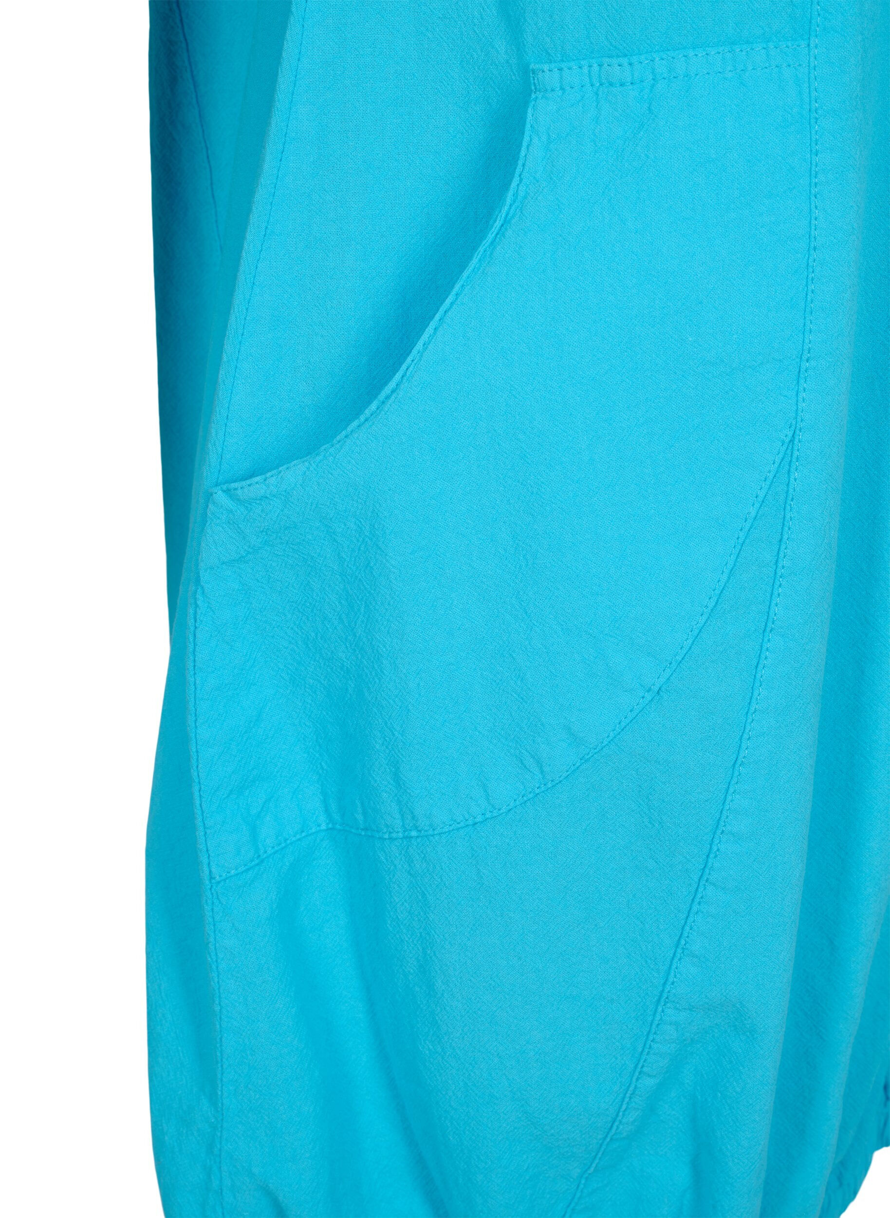 Zizzi Kurzarm Kleid aus Baumwolle, Blau, Packshot image number 3