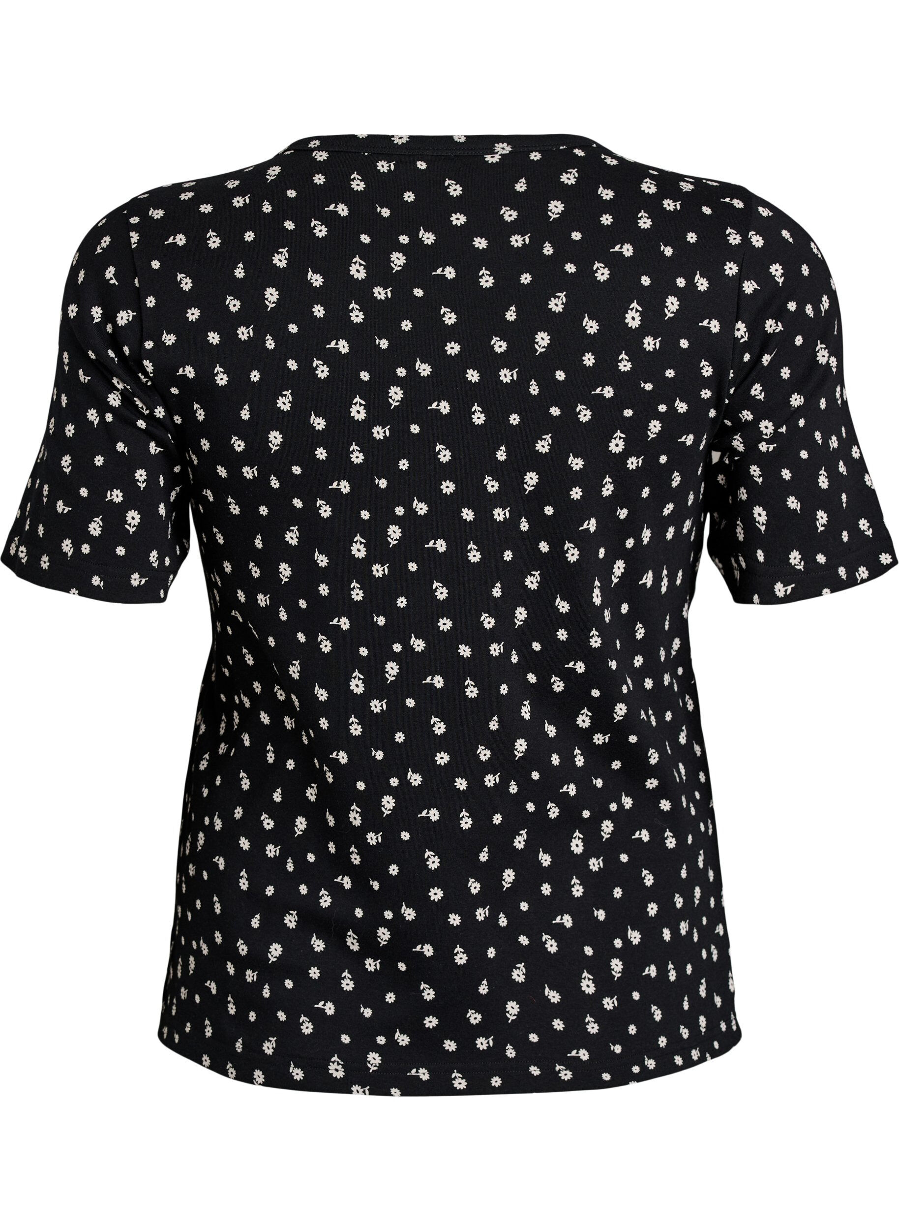 Zizzi T-Shirt aus Baumwolle mit Allover-Druck, Schwarz, Packshot image number 1
