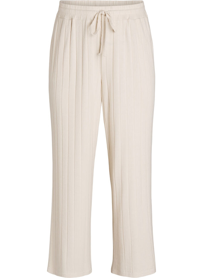 Loungehose aus geripptem Jersey mit hoher Taille, Beige, Packshot image number 0